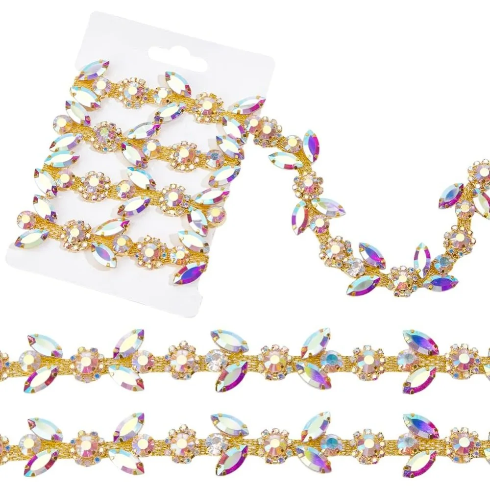 

1 Yard Silver AB Rhinestone Trim Chain Sewing Trim Sparkly Rhinestone Applique for Sewing Crafts Fashion DIY