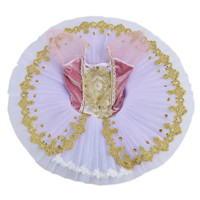 ชุดบัลเลต์เด็กและผู้ใหญ่แบบมืออาชีพ กระโปรงบัลเลต์ผ้าทูลล์ทรงแพนเค้ก สำหรับการแสดงนิทานนกหงษ์ขาว