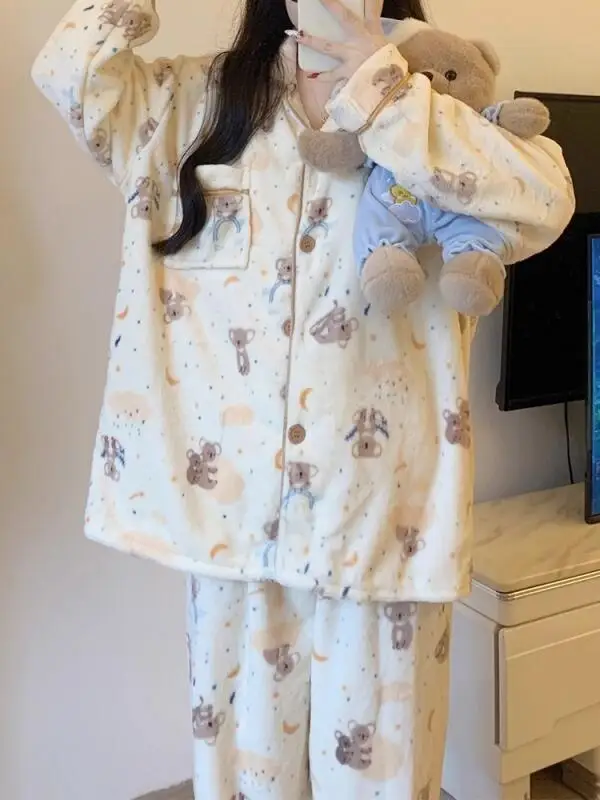 

Women's Clothing Pajamas Winter Keep Warm Comfortable At Home Outdoors Sleep Leisure Long Sleeves Pants Suit Exquisite Fashion