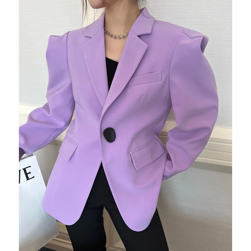 2024 Fashion New Blazer Jacket primavera autunno donna Casual Big Button Purple Shoulder Jacket women's Loose Suit Cool Jacket