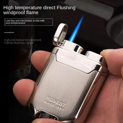 2023 HONEST Creative Blue Flame Torch Lighter Metal Plating Turbine Windproof Butane Lighter High-end Gift Men's Smoking Tools