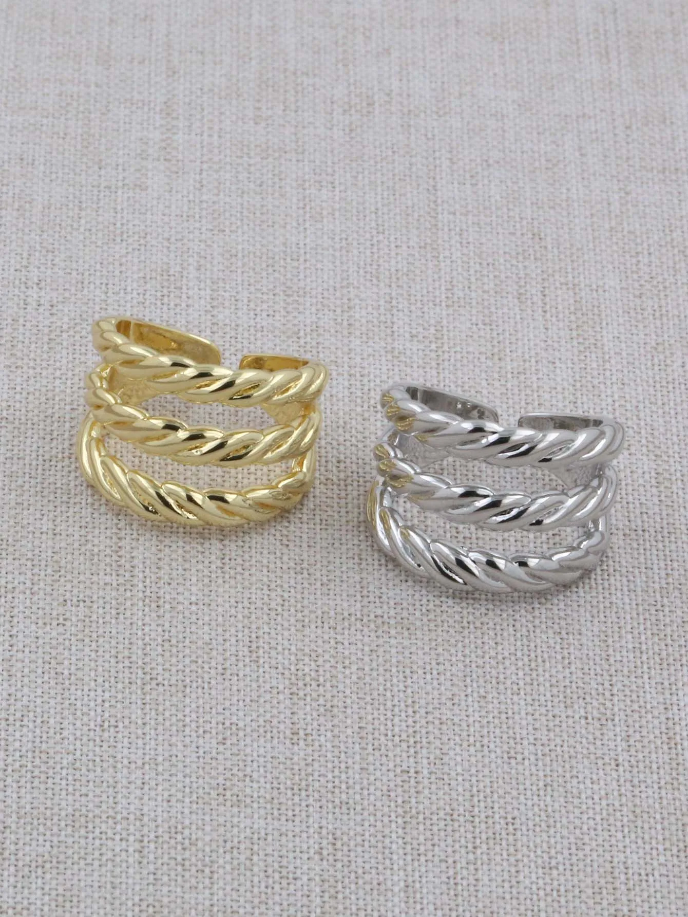 Multi-layered Line Wide Hollow CZ CharmsVintage Geometric Gold Color Adjustable Finger Rings For Women Men Trend Couple Jewelry 