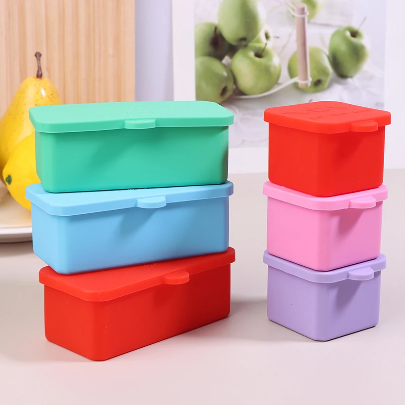 Silicone Bento Box Condiment Organizer Sauce Divider Cup With Lid Square Rectangle Condiment Storage Box Reusable Kids Lunch Box