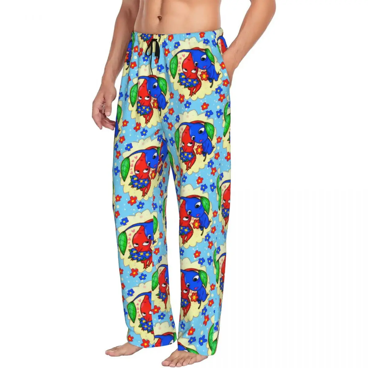 مخصص Pikmins أنيمي الكرتون بيجامة السراويل ملابس خاصة الرجال حزام مطاط لعبة فيديو صالة النوم قيعان مع جيوب