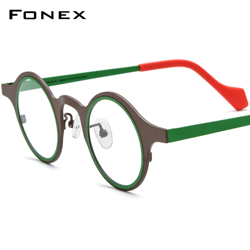 FONEX Pure Titanium Glasses Women 2024 New Men Colorful Retro Small Round Eyeglasses Frame Vintage Eyewear F85807