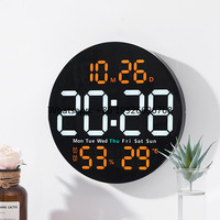 10 Inch Round Large Mute Digital LED Wall Clock Date Temperature Humidity Display Electronic Desk Table Clock Living Room Decor