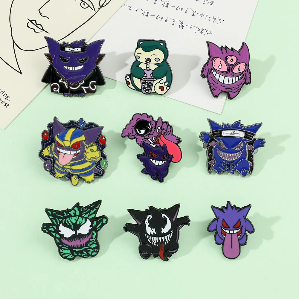 Pokemon Gengar broszka figurki akcji z Anime kreskówkowe przypinki Pikachu Charizard Mewtwo emaliowana broszka prezenty urodzinowe dla dzieci