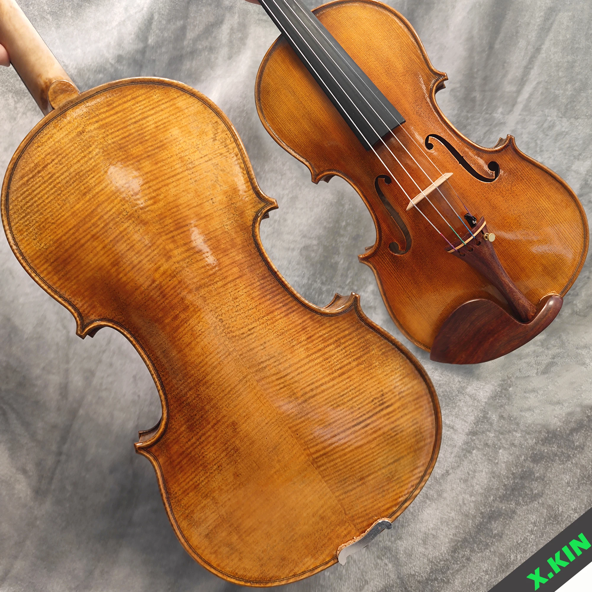 4/4 Handmade Violin, Antique Style, Flamed Two-Piece Back, Rosewood Parts, Oil Varnish, Full Set Case/Bow/Shoulder Rest for Pro