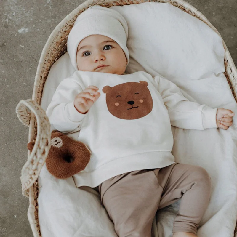 EnkeliBB Baby 6-9M 12M 24M Boy Spring Cotton Sweatshirt Lovely Bear And happy Letters Print Long Sleeve tops