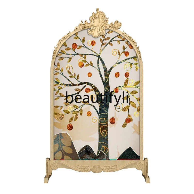 

European fortune tree solid wood movable carved screen home decoration porch block bedroom office