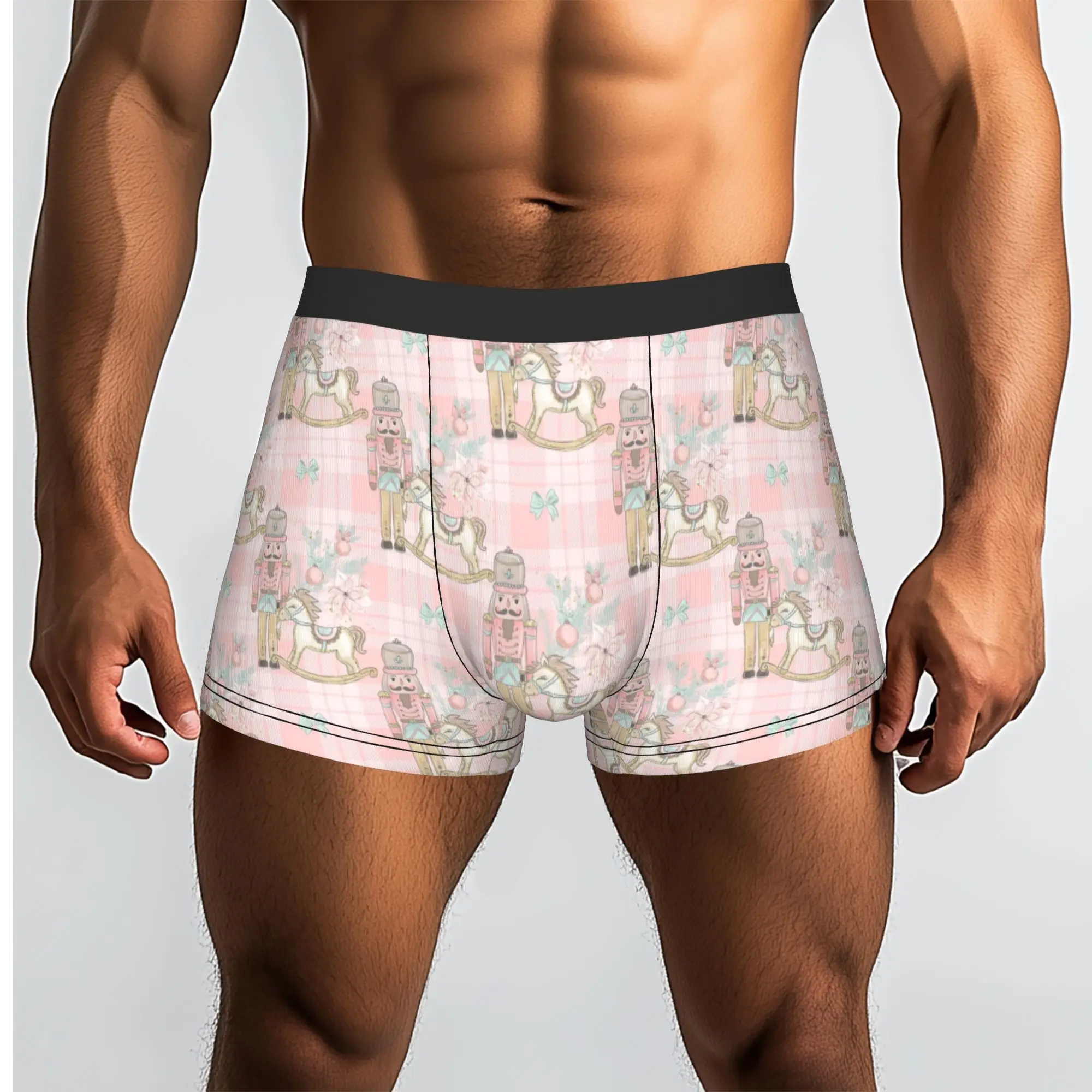 Custom Elegant Nutcracker Plaid Pink Pattern Underwear Men Stretch  Boxer Briefs Shorts Panties Soft Underpants For Male