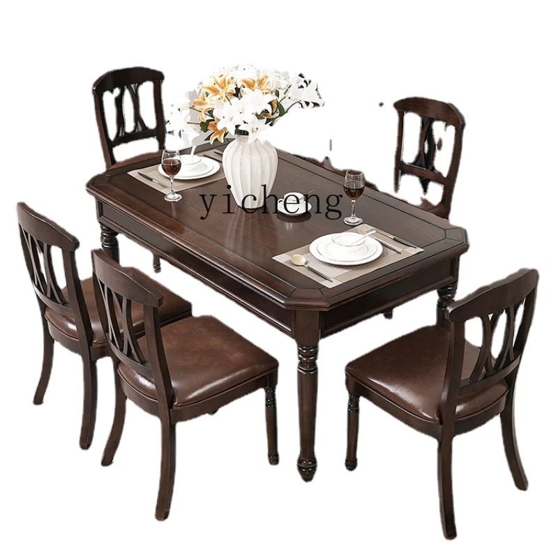 

Zws American-Style Solid Wood Dining Tables and Chairs Set Rectangular Dining Table Simple Marble Dining-Table