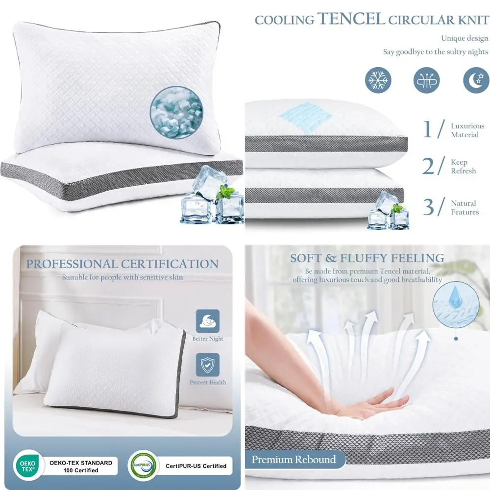 

Queen Size Tencel Pillow Set - 2 Pack Shredded Memory Foam Cooling Pillows, 20x30 Adjustable Bed Pillows
