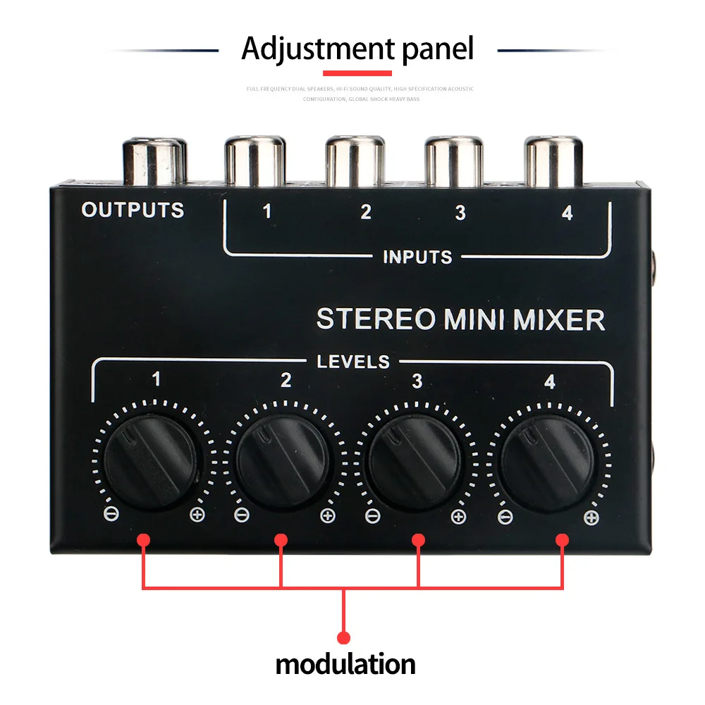 CX400 4 Channel Stereo Audio Mixer Mini Mixers Stereo RCA Passive Mixer Mixer for Live and Studio interface audio DJ Equipment