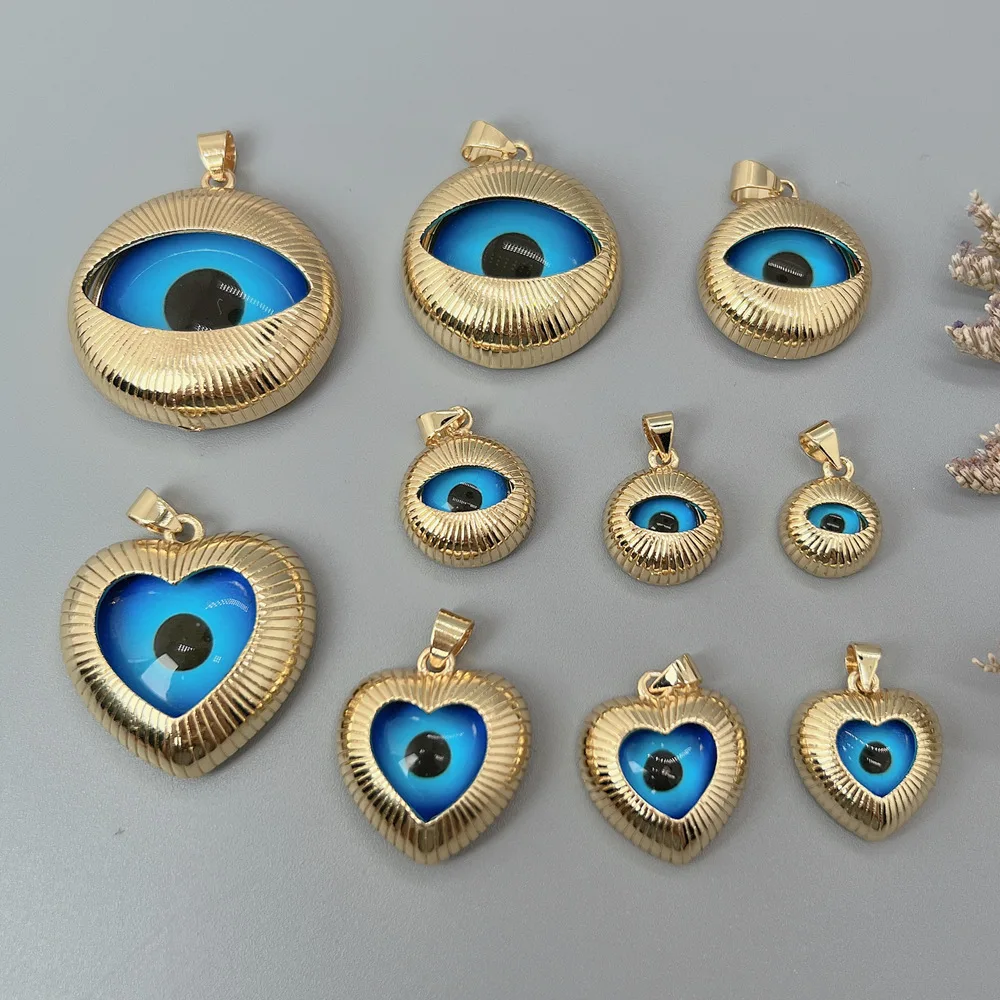 

Classic Round Heart Blue Evil Eye Pendants Jewelry Making Necklace Accessories Turkish Eye Jewelry Gold Plated Copper Pendant