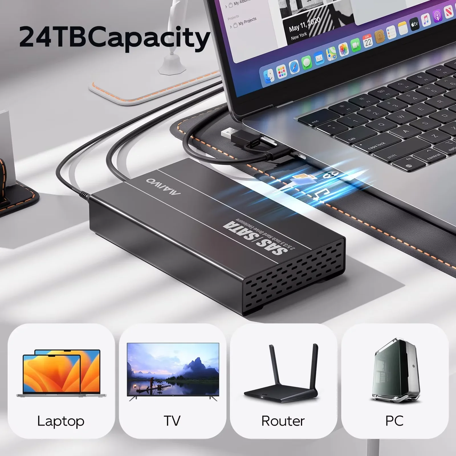 MAIWO 2.5/3.5인치 SAS/SATA 하드 드라이브 외장 케이스, 2.5인치 3.5인치 SATA/SAS 디스크 HDD SSD용 6Gbps/12Gbps S…