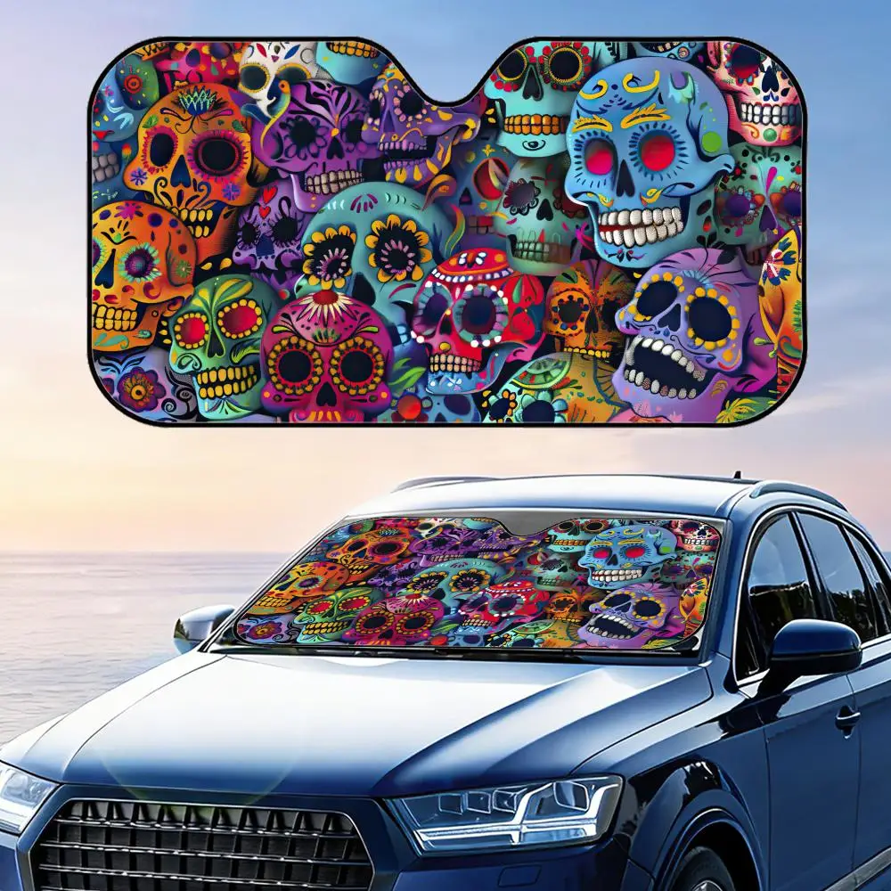 

Солнцезащитный козырек с узором «Сахарный череп», многоразовый, из алюминиевой фольги, с защитой от УФ-излучения, на присосках, с трехслойной теплоизоляцией