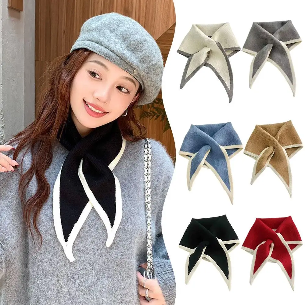 موضة الصوف مثلث وشاح المتخصصة المرأة عبر الرقبة أدفأ وشاح الحجاب الكورية وهمية طوق شال صغير الدافئة محبوك الأوشحة #5
