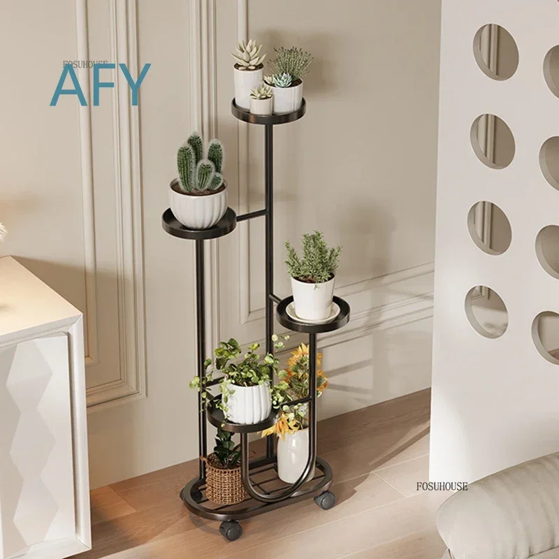 High-end Modern Plant Stand for Hotels Waterproof Iron Raised Tray Plant Shelves Multifunctional Movable Flower Stand for