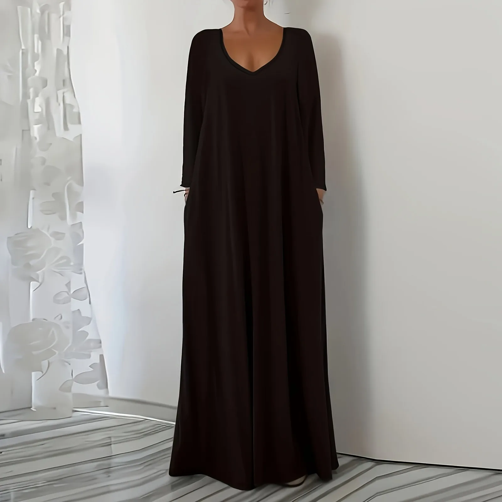 فستان نسائي كاجوال موضة بلون سادة وأكمام طويلة فستان ماكسي موضة شعبية إلى الأمام ملابس نسائية عصرية ملابس الشارع الشهير #3