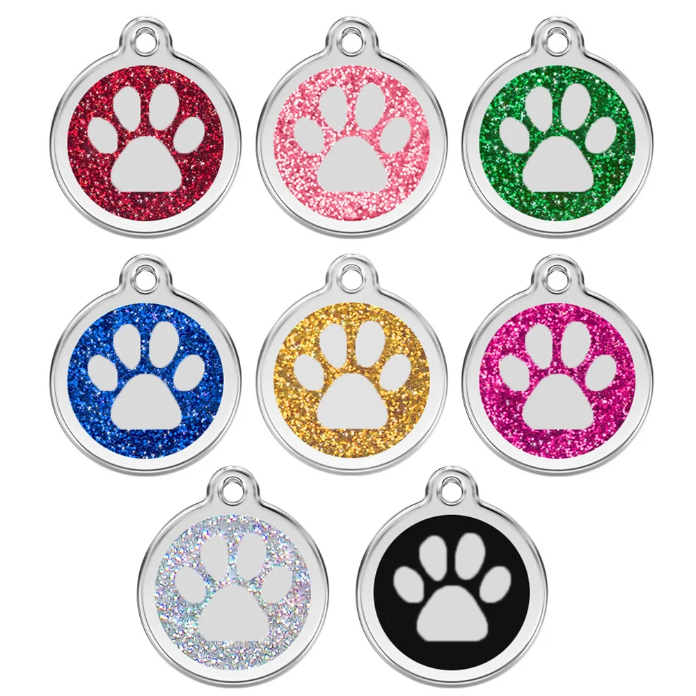 

100Pcs Cat Dog Accessories Anti-lost Pet ID Puppy Pendant Custom Sliver Sparkles Paw Round Alloy Tags DIY Bracelet Jewelry