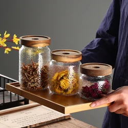 Wood Lid Glass Airtight Canister Kitchen Storage Bottles Jars Food Container Grains Tea Coffee Beans Grains Candy Jar Containers