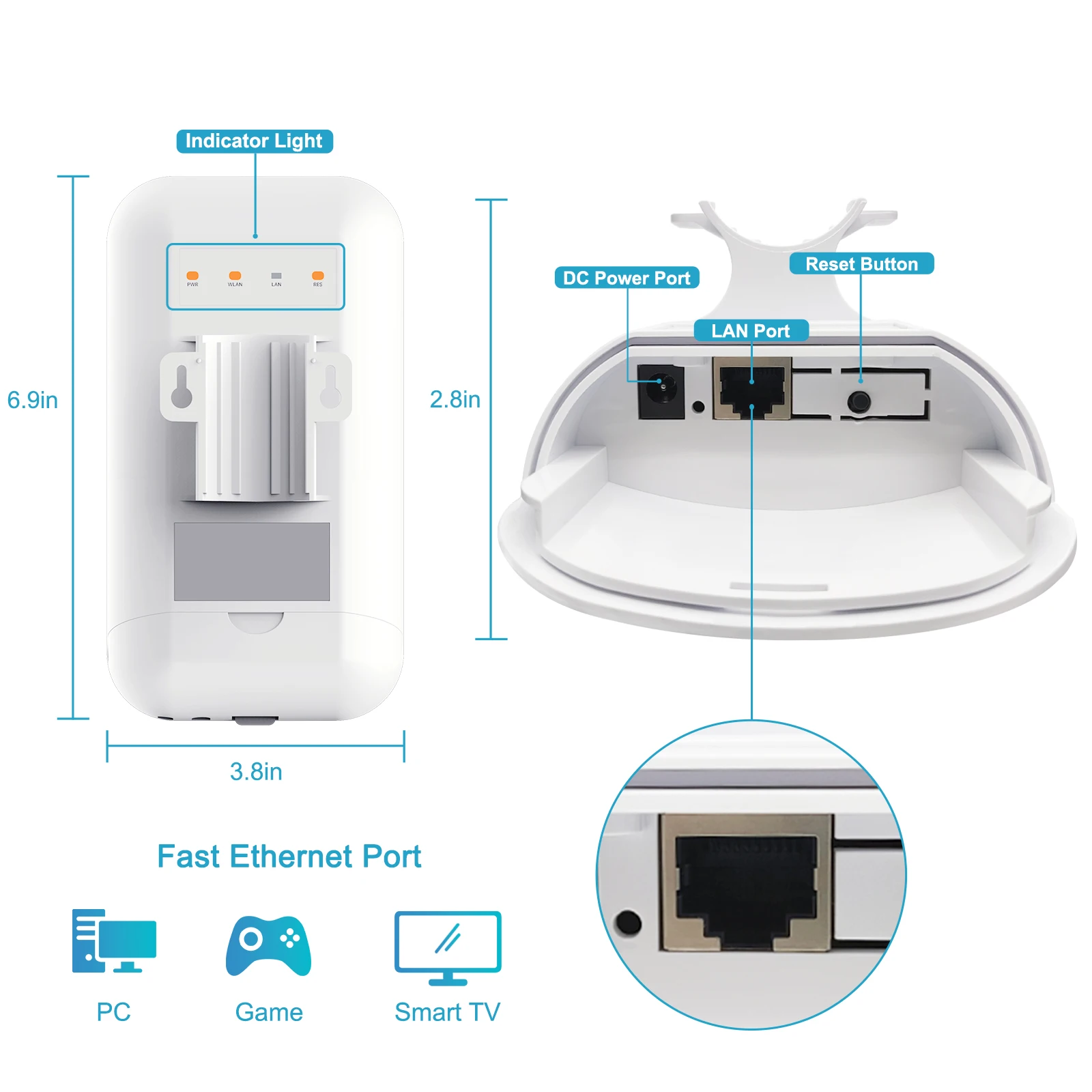 WiFi Repeater Outdoor Long Range - 2.4G/5GHz Dual Band, 8dBi Antennas, Weatherproof for Farm, Factory & Remote Work