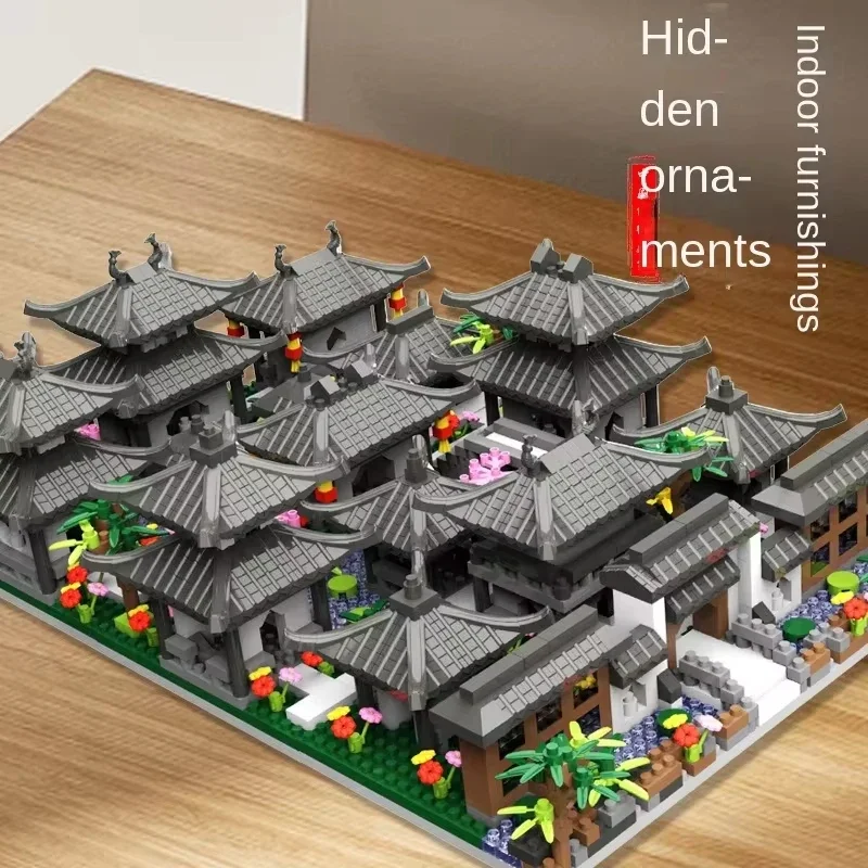 Chińskie klocki konstrukcyjne Suzhou Garden, tradycyjna starożytna architektura, model DIY, puzzle, zabawka edukacyjna, dekoracja na biurko