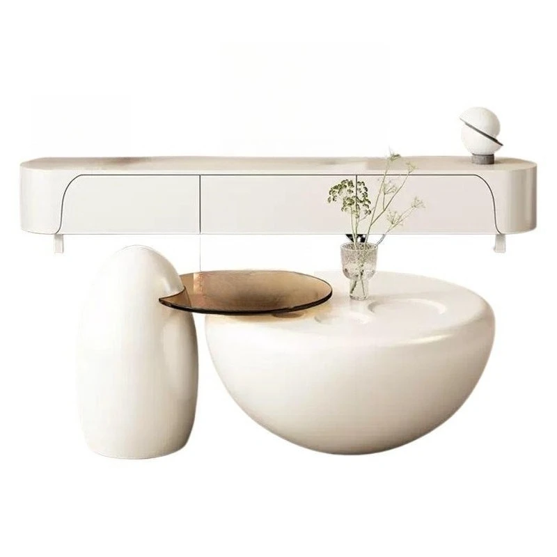 Round coffee table small apartment advanced modern living room simple household light luxury TV cabinet floor set