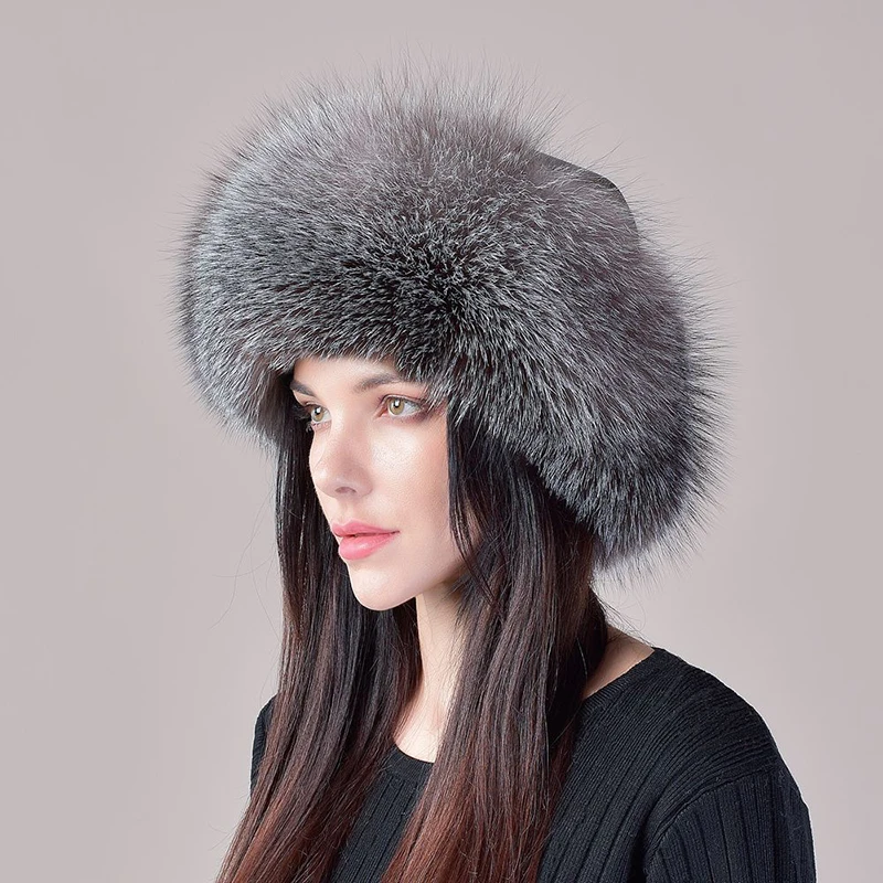 Hot Sale 100% natural Fox Fur Hat Fashion Women Cap Thick Fur Cap Winter Warm Hat Female Fashion For Women Hat With Earmuffs Hat