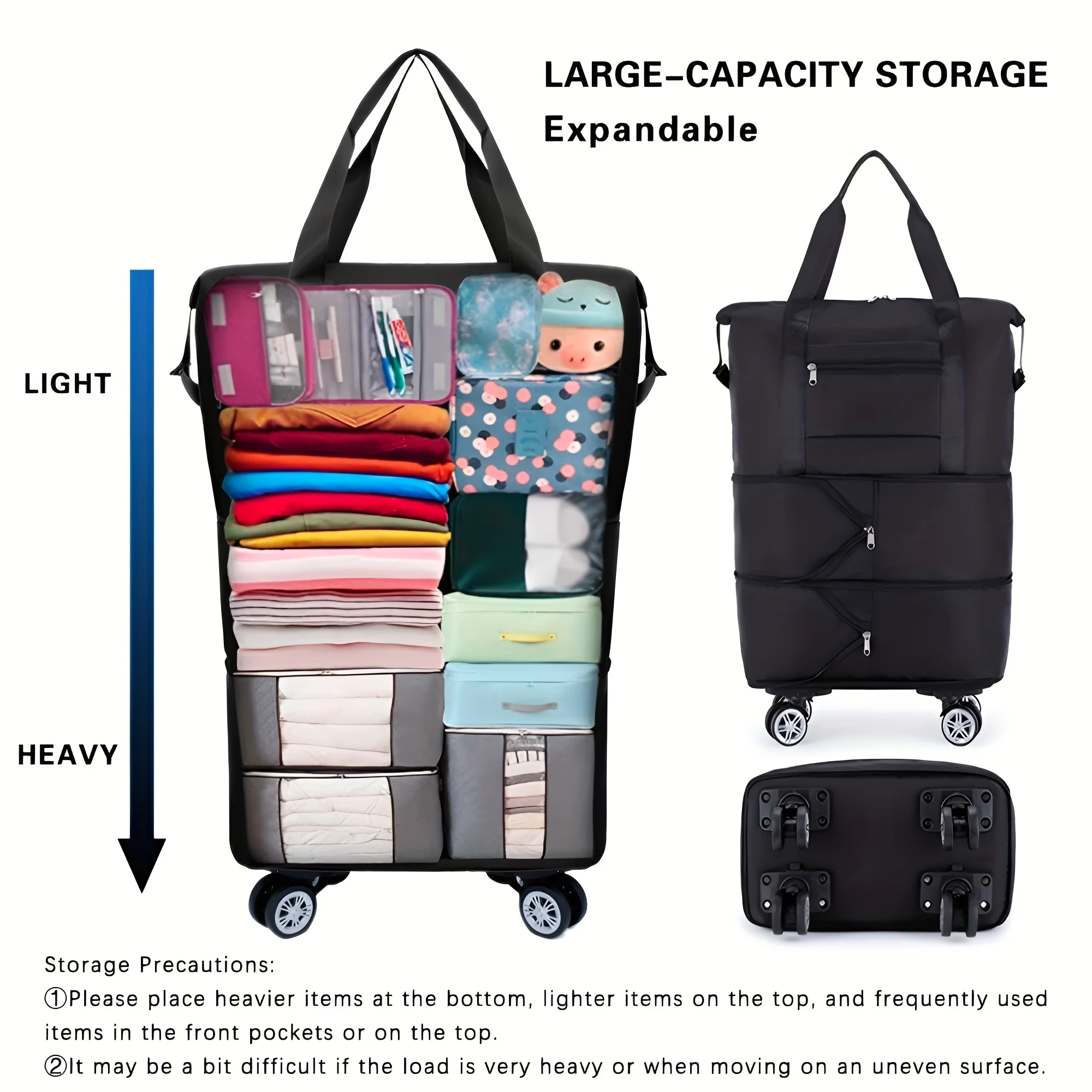 قطعة واحدة من حقيبة القماش الخشن للسفر من قماش أكسفورد - متعددة الوظائف، سميكة، 3 طبقات قابلة للتوسيع، سعة كبيرة جدًا، يمكن غسلها يدويًا