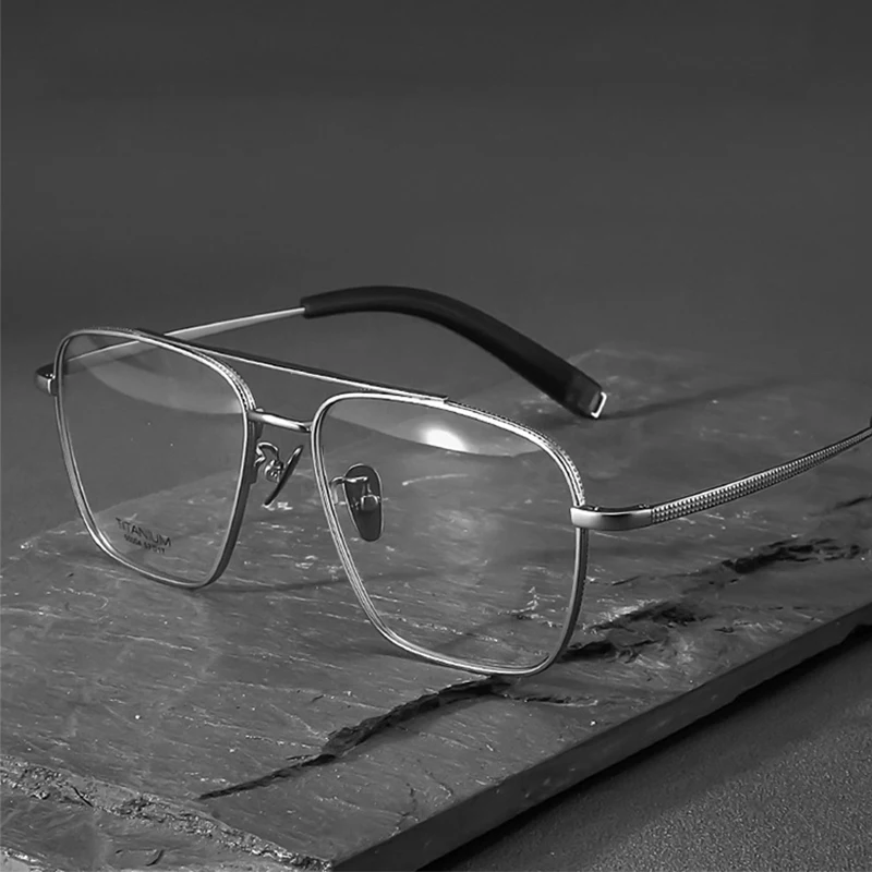 Occhiali Vintage a doppio ponte in puro titanio Anti luce blu per montatura da uomo occhiali da vista da 150mm montatura comoda per viso grande
