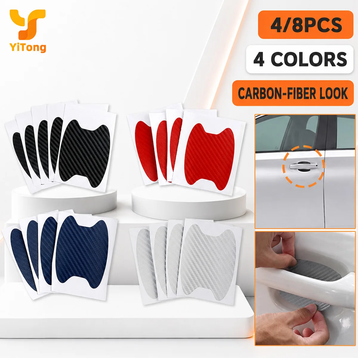 Yitong 4/8PCS Car Door Handle Protector Stickers Carbon Fiber Anti Scratch Door Cup Guard Film Universal Auto Exterior Accessori