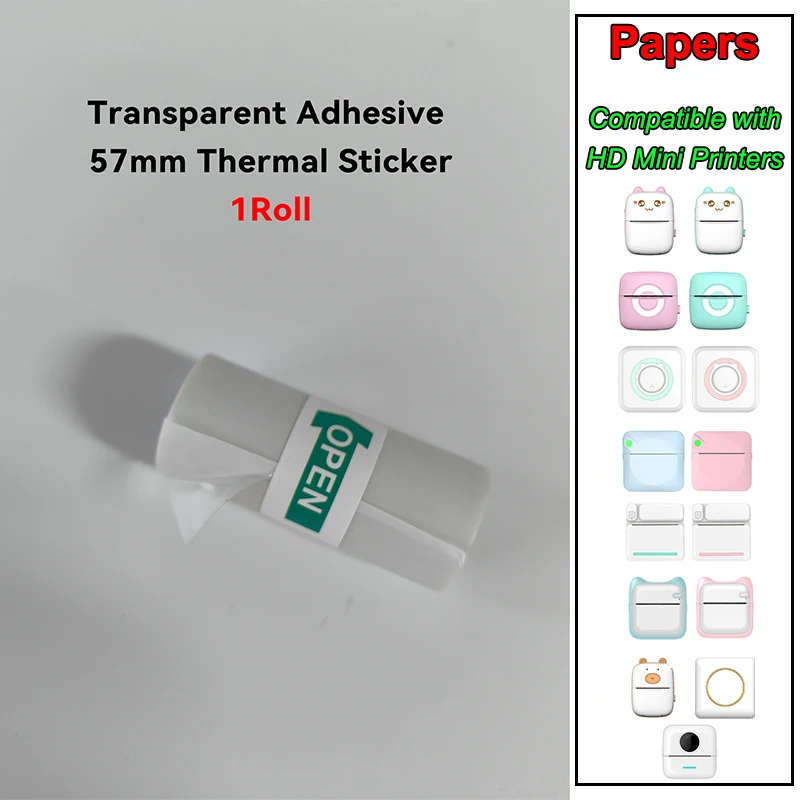 Transparent Photo Paper Thermal Printing for Instant HD Mini Portable Printer Self-Adhesive Colored Label Papers Stickers