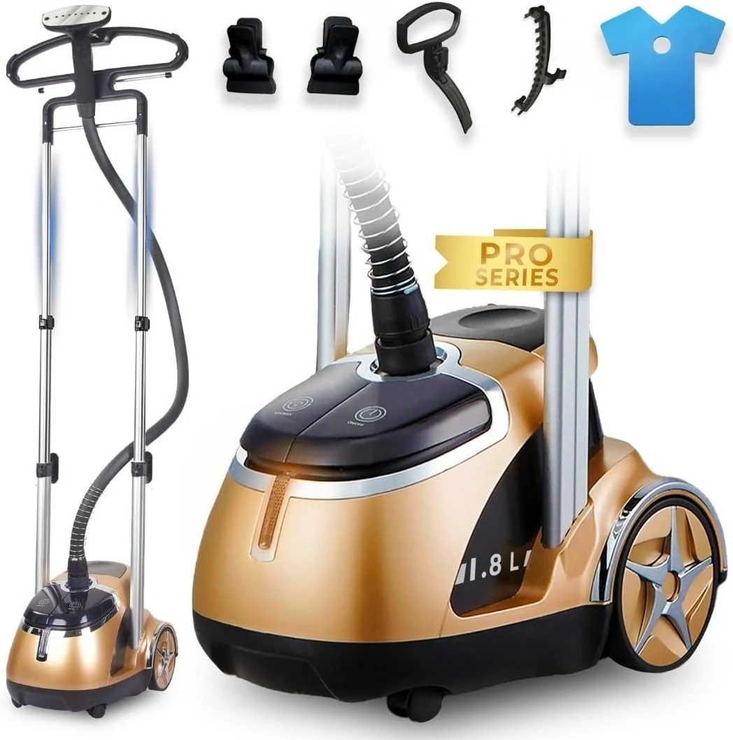 مع التحكم في القدمين، ولوحة بخار من الفولاذ المقاوم للصدأ، وسلك طاقة قابل للسحب، وخزان مياه سعة 1.8 لتر، وعجلات لسهولة التنقل