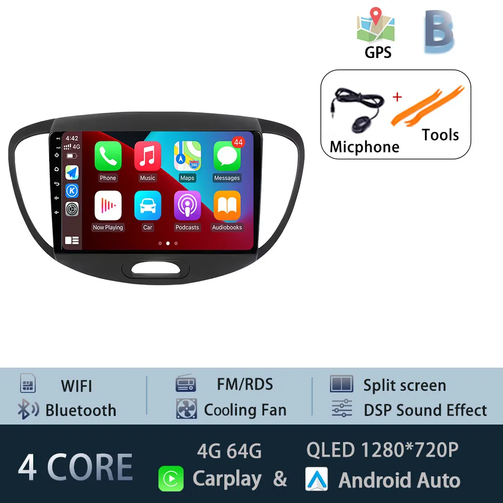 Android 15 Carplay Auto Radio Voor Hyundai I10 2007-2013 CarPlay Auto GPS Recorder Multimedia video Speler 4G + WiFi DSP