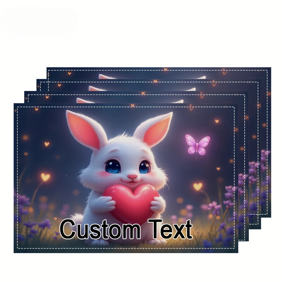 Custom 1PC Place Mats with Custom Text, Rabbit Holding Easter Egg Design Tableware Set for Easter and Valentine's Day