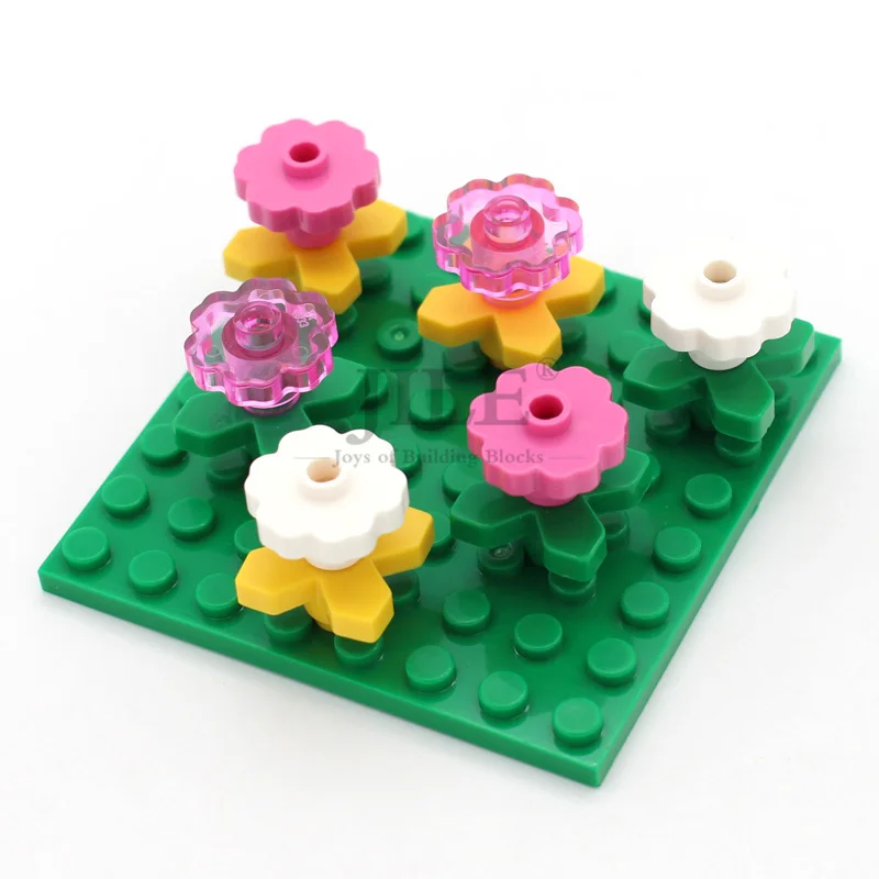 30 peças moc planta flor 4728 2x2 parafuso prisioneiro aberto arredondado e 4727 2x2 folhas tijolos angulares diy blocos de construção compatíveis brinquedos de jardim