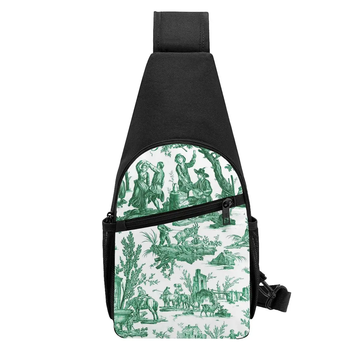 Vintage French Toile De Jouy Motif Chest Bag Men Sling Crossbody Backpack Chest Bag Travel Hiking Daypack Shoulder Bag