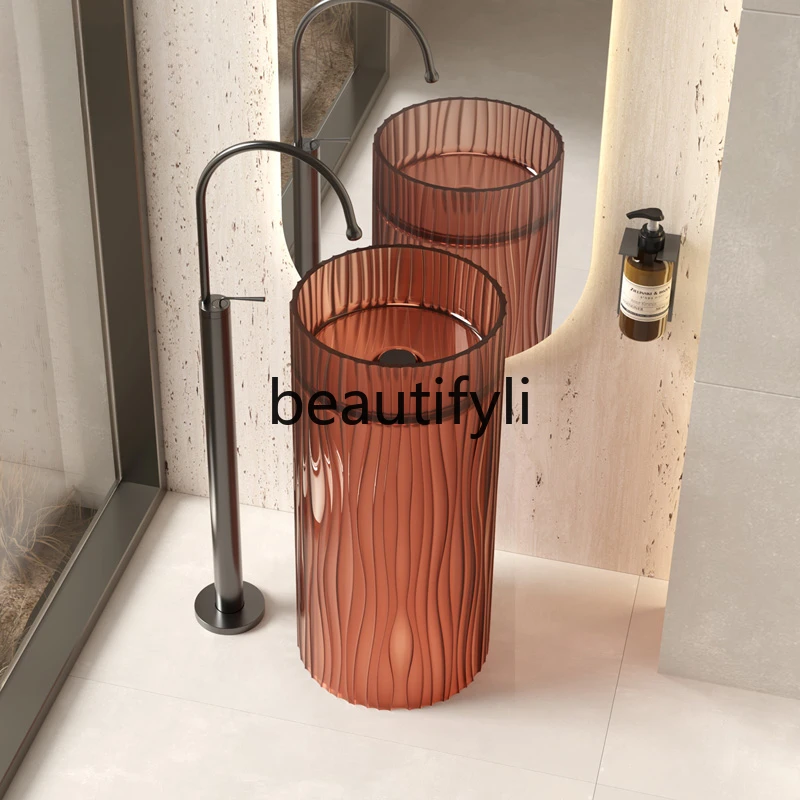 Crystal transparent striped column basin wash basin integrated floor