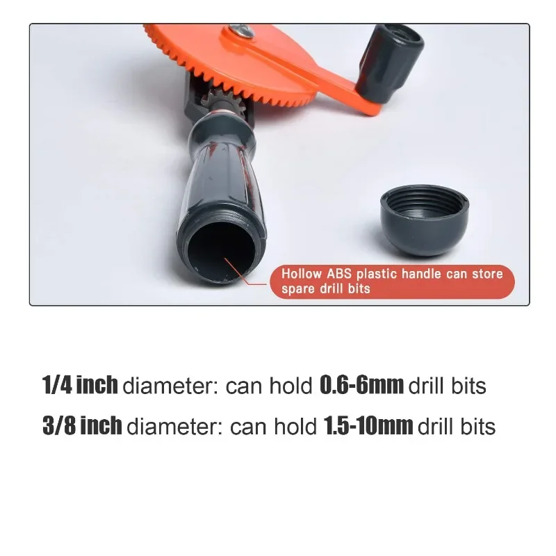 1/4 Inch Hand Drill Powerful and 3/8 Speedy Manual Hand Drill with Anti Slip Handle and S/S Cast Bits for Wood Plastic Acrylic