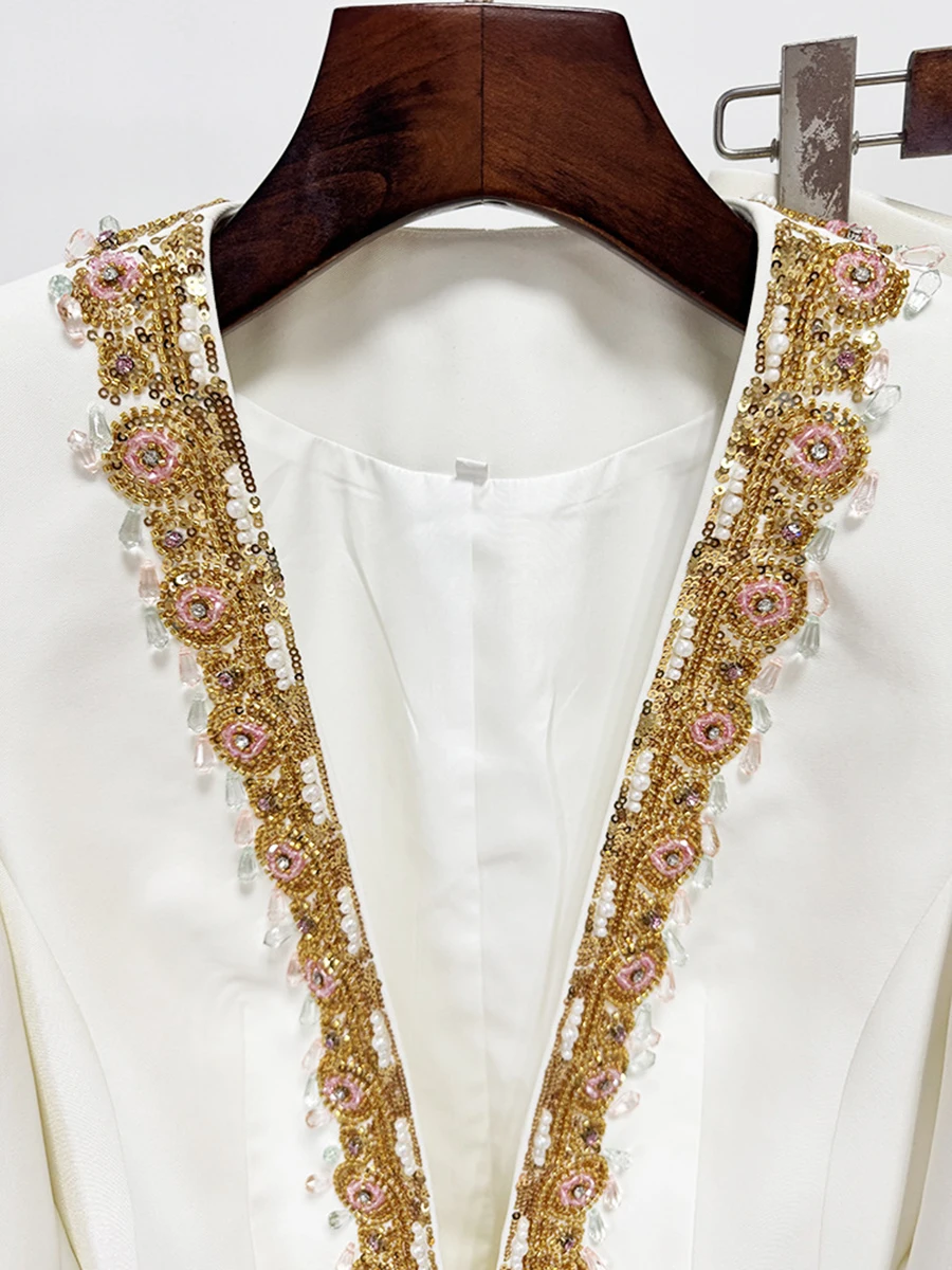 VGH 우아한 럭셔리 솔리드 스플라이스 다이아몬드 투피스 세트 여성용 딥 V넥 긴팔 탑 하이웨이스트 팬츠 시크 세트 여성용