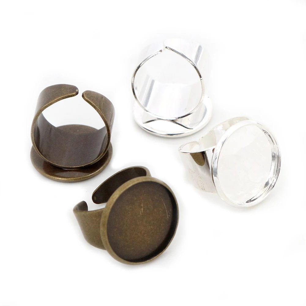 

14mm 16mm 18mm Bright Silver Plated Bronze Brass Adjustable Ring Settings Blank/Base Fit 14-18mm Glass Cabochons,Buttons Bezels