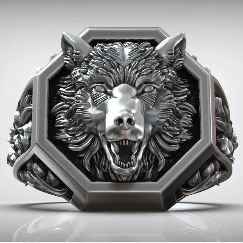 

25g 3D Wild Wolf Head Signet Pattern Men Rings Customized 925 Solid Sterling Silver Black Gold Ring Many Sizes 7-14