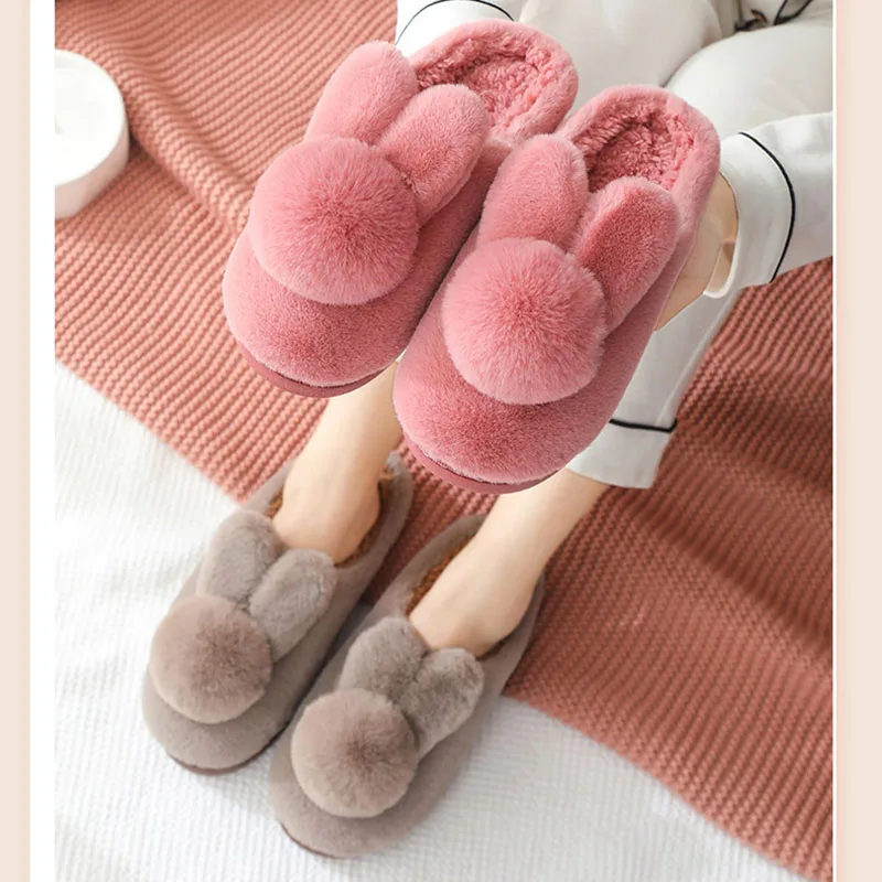 Cotton slippers for women in winter, thick soled, non slip, three-dimensional plush warm home use, indoor couple cotton slippers