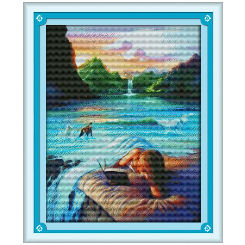 Beauty Beside the Water Patterns Counted Cross Stitch Set DIY 11CT 14CT 16CT Stamped DMC Cross-stitch Kit Embroidery Needlework