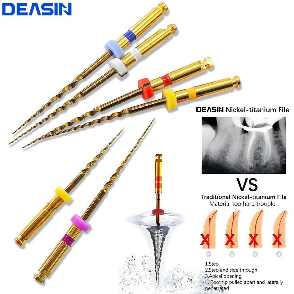 6pcs Dental Endodontic Files Gold Endo File Root Canal Heat Activated Rotary File Nickel Titainium Instrument Dentistry tools