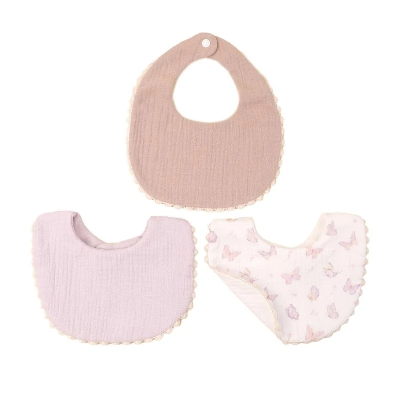 Set of 3pcs Cotton Bib Printed Color Feeding Bib Absorbent Saliva Towel Newborns Baby Burp Cloth for Boys Girls 425F