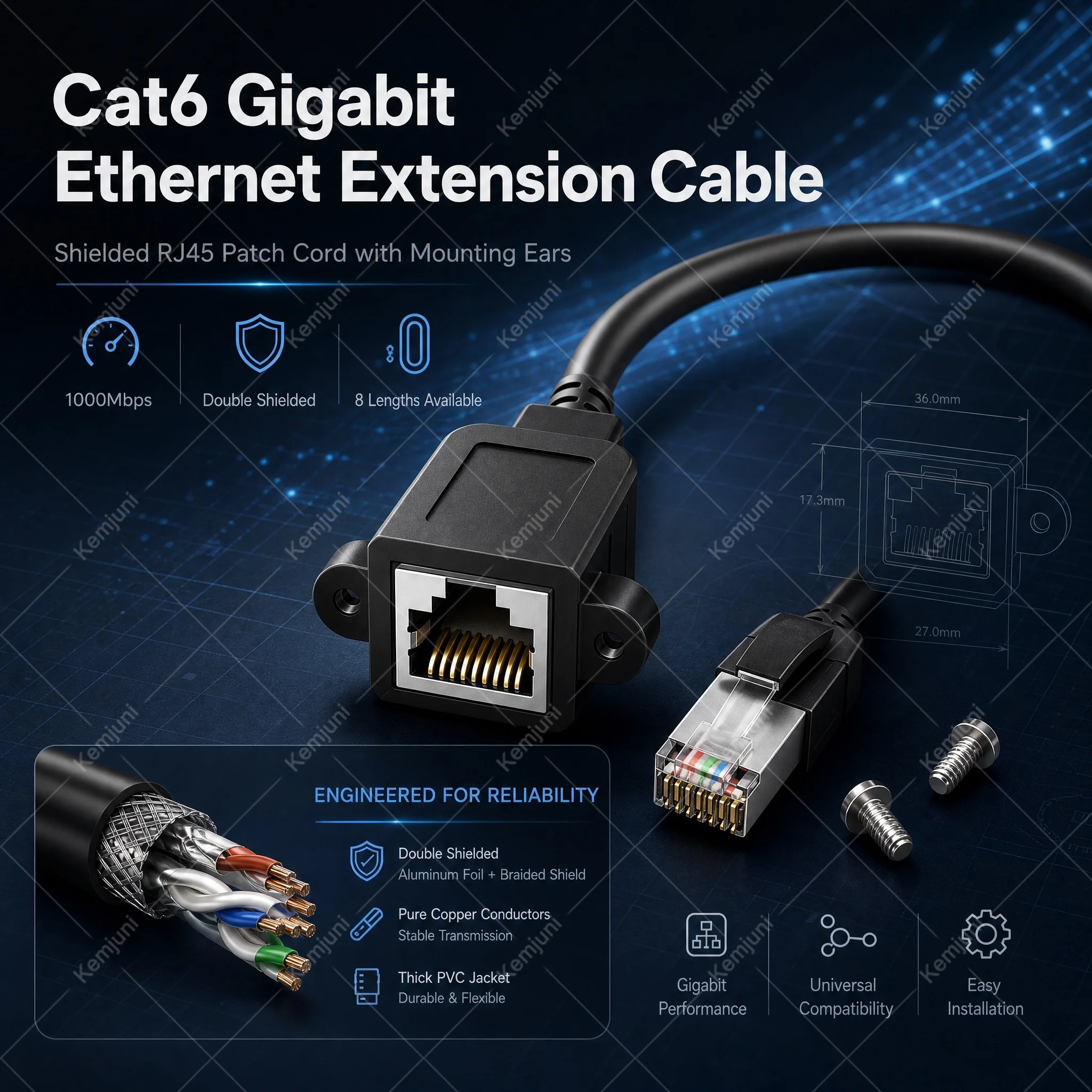 RJ45 Ethernet Cable CAT6 Class 1000MBPS Extension Cable 1M/2M/3M/5M/8M/10M Male To Female Ethernet Port with Screw Fixation