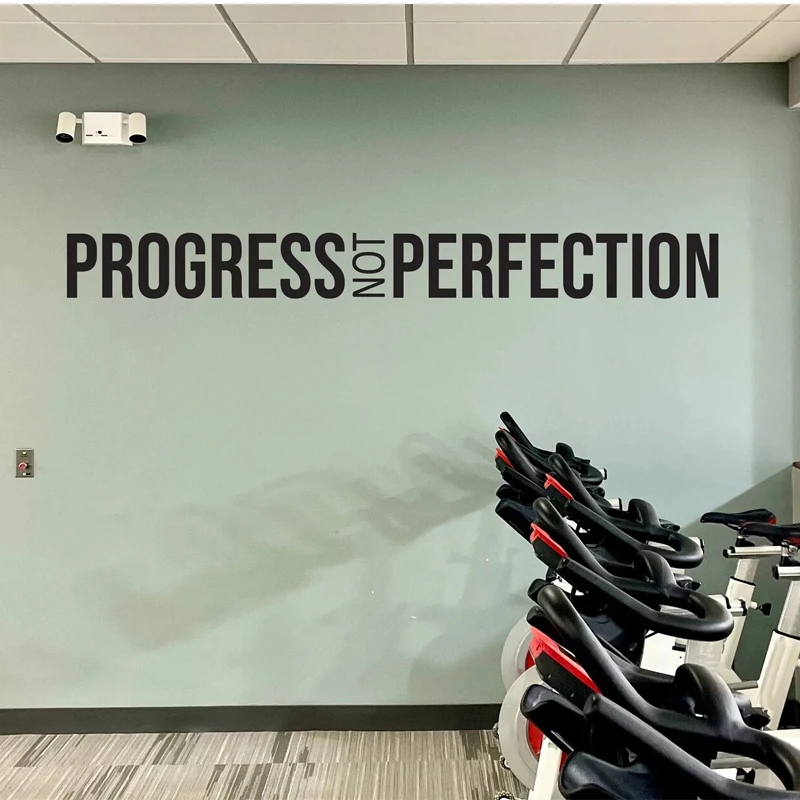 PROGRESS NOT PERFECTION Gym Wall Decal, Gym Design Ideas,  Fitness Decor, Cycling Decor, Wall sticker E608